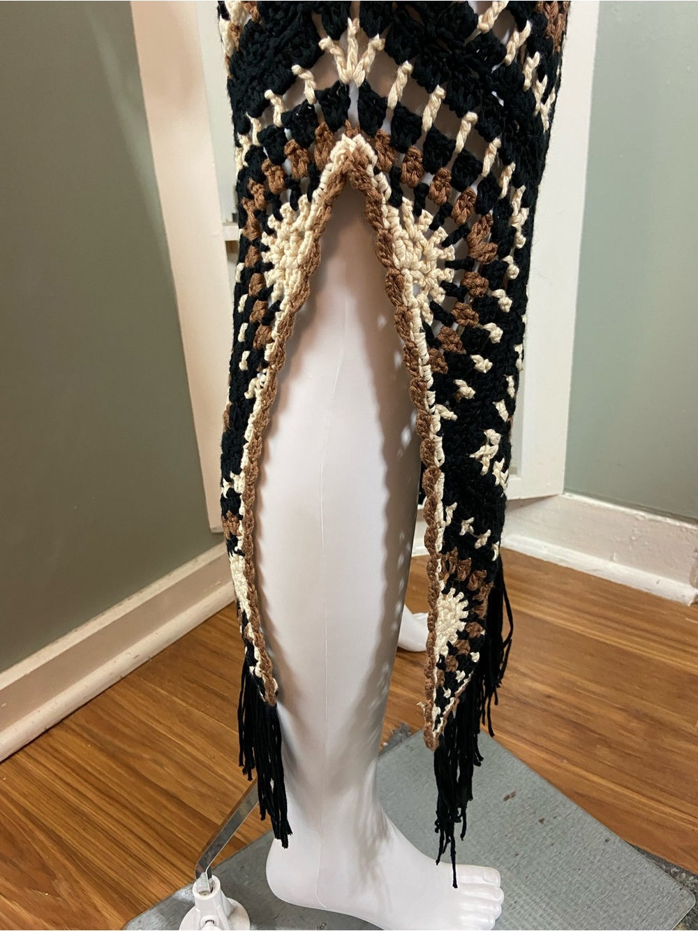 Elan Crochet Aleki Granny Square Fringe Slip Maxi Dress Sheer Coverup Small [TE] - Picture 10 of 13